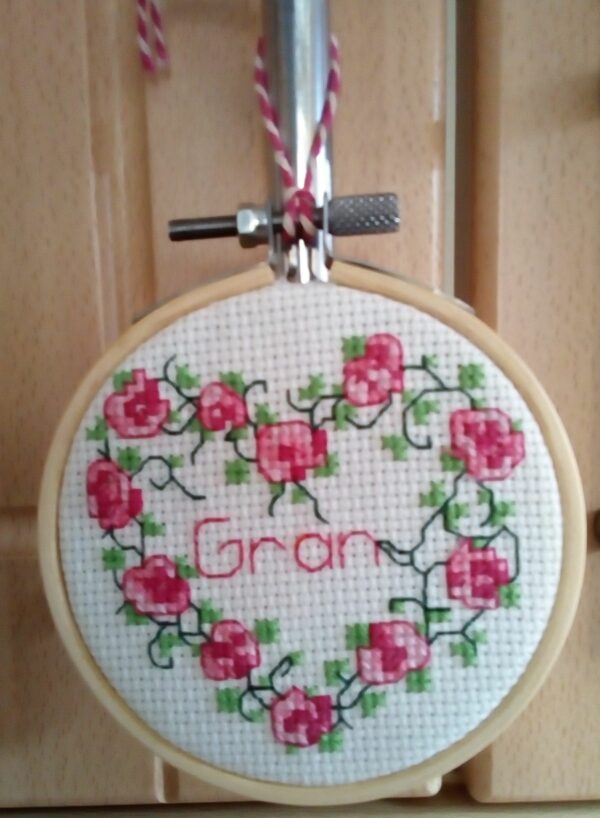 Rose Heart Hanging Hoop, Cross Stitch, Gran Gift - product image 3