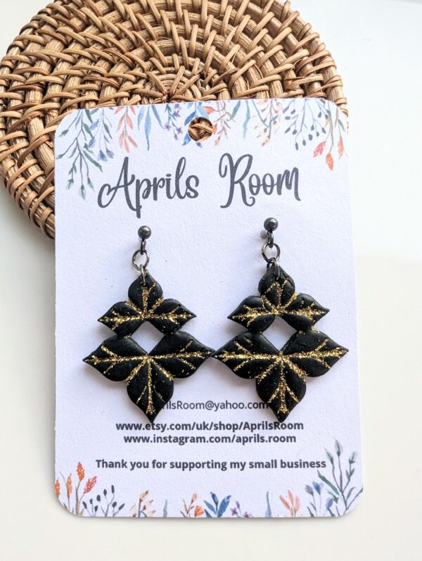 Polymer Clay Earrings, black, glitter, dangle, statement, fine jewellery - product image 3