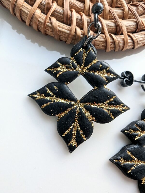 Polymer Clay Earrings, black, glitter, dangle, statement, fine jewellery - product image 2