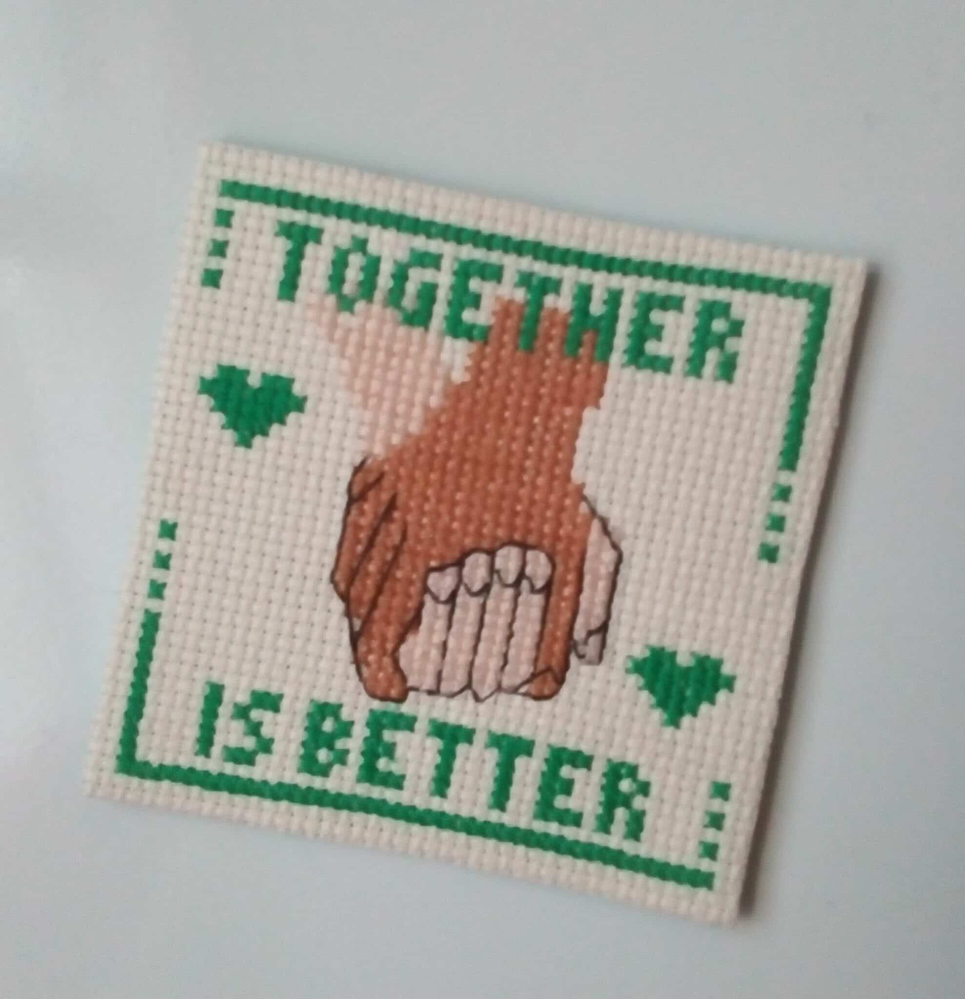 Together Is Better, Fridge Magnet, Hands Together, Cross Stitch, Turquoise - main product image