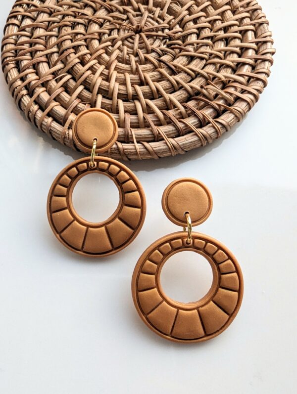 Polymer Clay Earrings, round, gold, art deco, dangle, statement, fine jewellery - product image 3