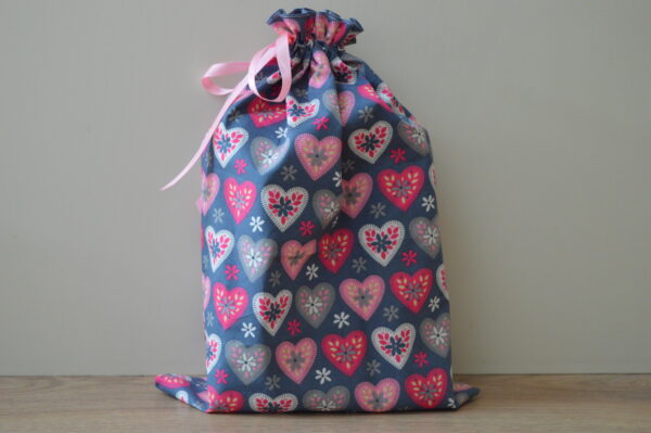 Pink and Grey Heart Reusable Gift Bags, Valentines Fabric Gift Bags - product image 2