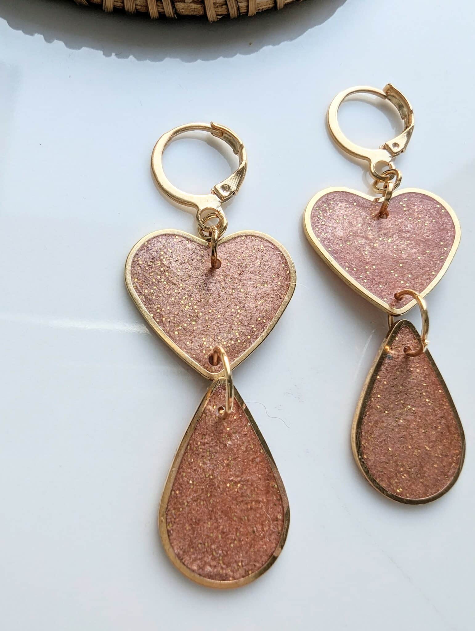 Resin, Earrings, love, heart, pink, valentine, dangle, statement, fine jewellery - main product image