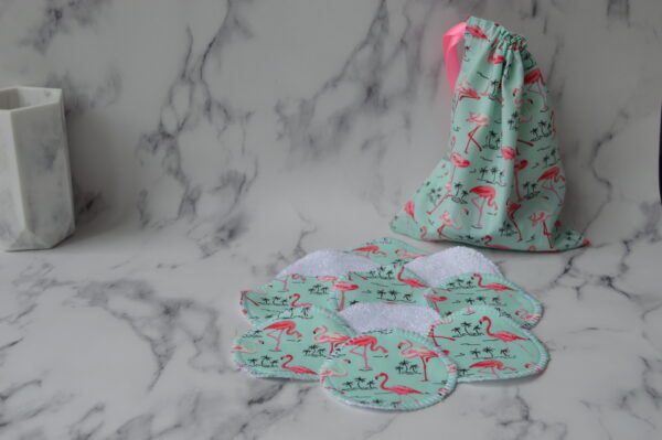 Reusable Makeup Remover Pads and Bag, Reusable Face Pads, Reusable Cotton Rounds, Flamingo Gifts - main product image