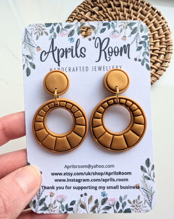 Polymer Clay Earrings, round, gold, art deco, dangle, statement, fine jewellery - product image 4