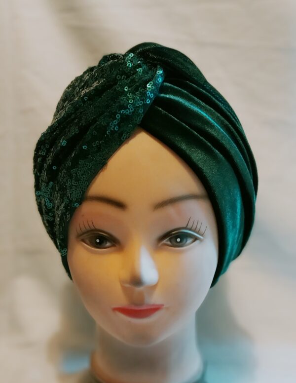 Crisscross sequin velour velvet turban cap for women bottle green bottle green bottle green - main product image