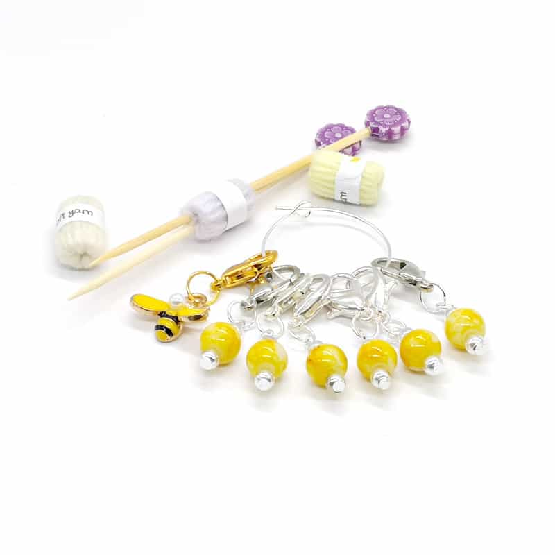 Yellow Marbled Bead Stitch Markers - main product image