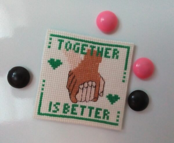 Together Is Better, Fridge Magnet, Hands Together, Cross Stitch, Turquoise - product image 2