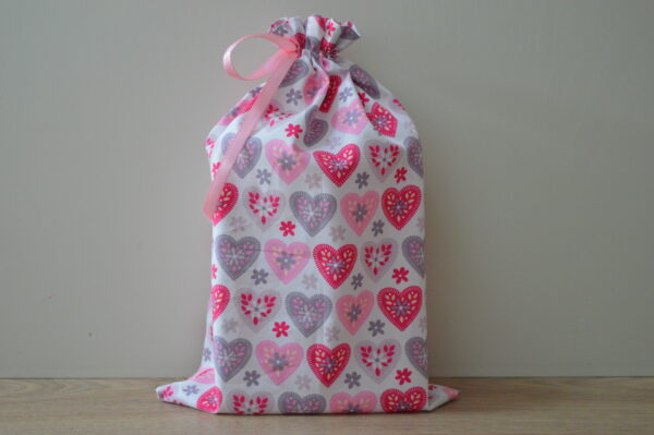 Pink and White Heart Reusable Gift Bags, Valentines Fabric Gift Bags - product image 2