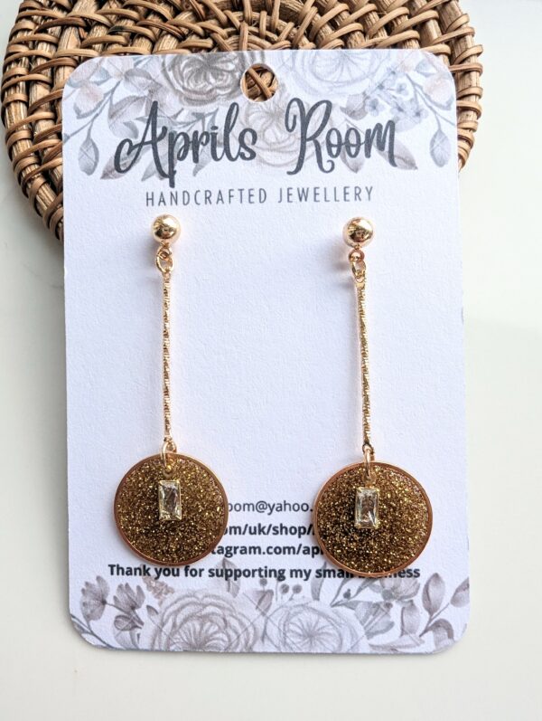 Resin Earrings, Gold, glitter, dangle, statement, fine jewellery, resin - product image 3