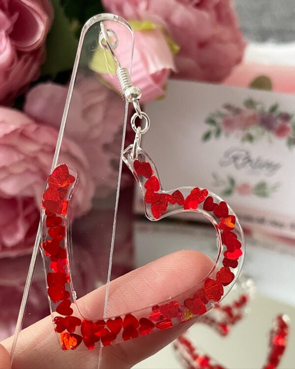 Valentines Earrings – Hearts Enclosed in Resin - product image 3