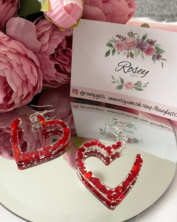 Valentines Earrings – Hearts Enclosed in Resin - main product image