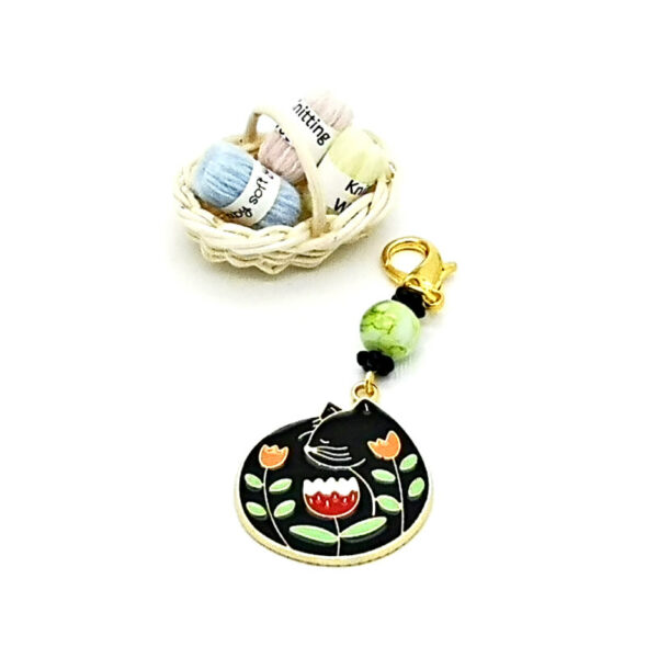 Black Cat Flower Stitch Marker - main product image