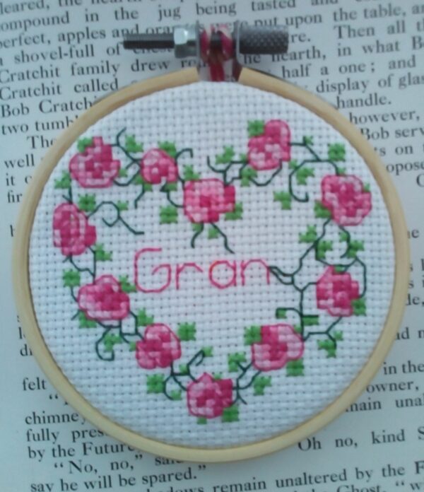 Rose Heart Hanging Hoop, Cross Stitch, Gran Gift - main product image