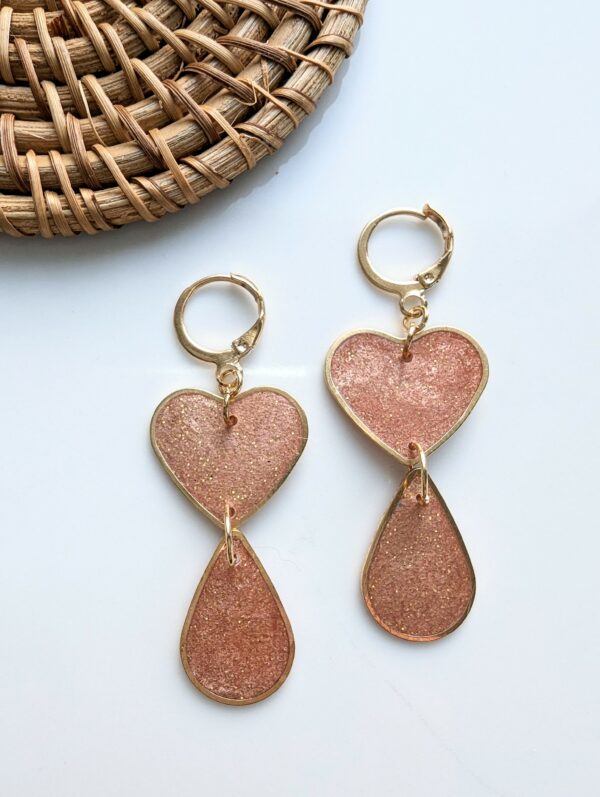 Resin, Earrings, love, heart, pink, valentine, dangle, statement, fine jewellery - product image 2