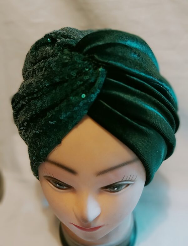 Crisscross sequin velour velvet turban cap for women bottle green bottle green bottle green - product image 3