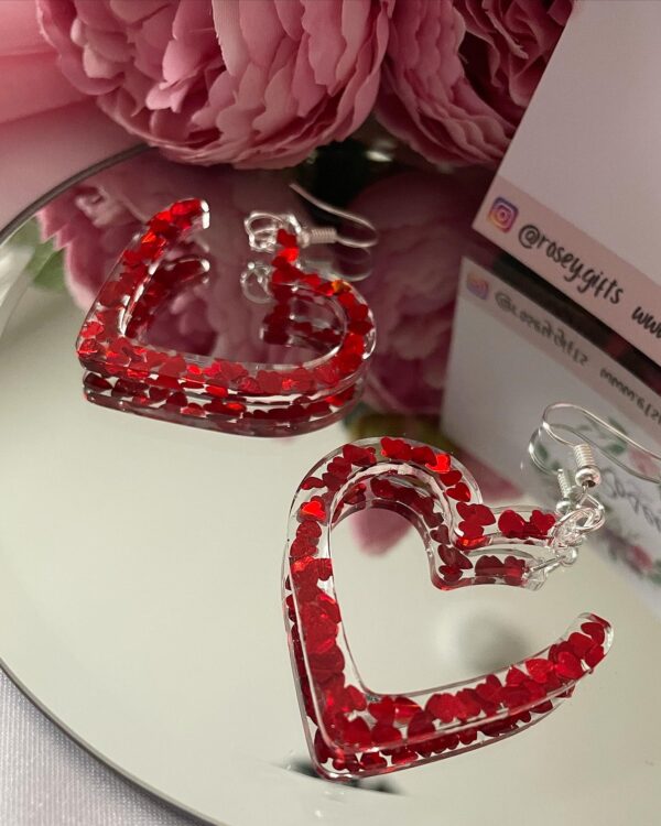 Valentines Earrings – Hearts Enclosed in Resin - product image 2