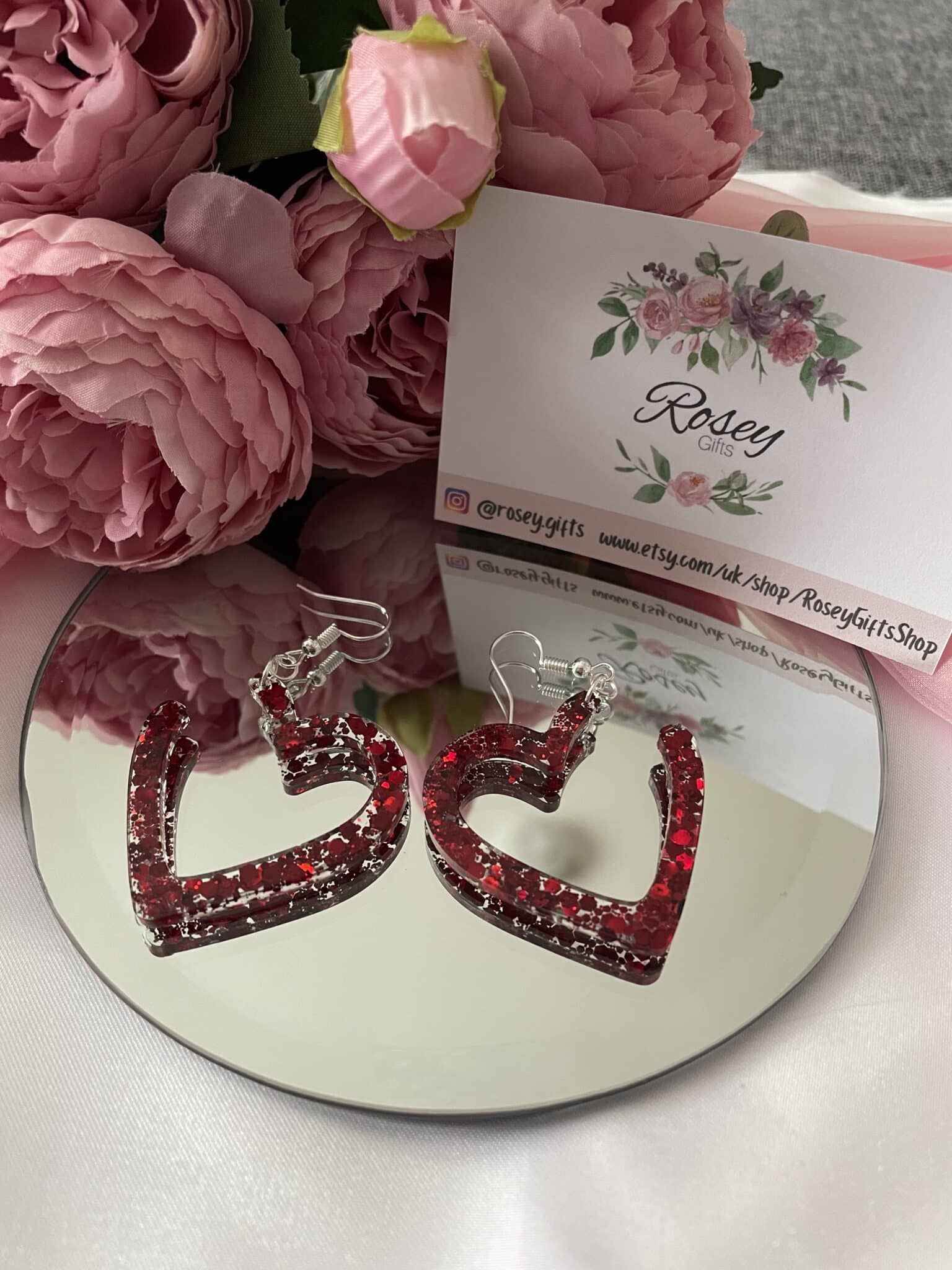 Valentines Earrings – Glitter Enclosed in Resin - main product image