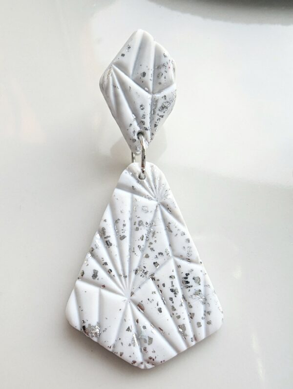 Polymer Clay Earrings, white, silver, dangle, statement, fine jewellery - product image 2