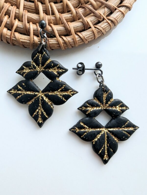 Polymer Clay Earrings, black, glitter, dangle, statement, fine jewellery - main product image