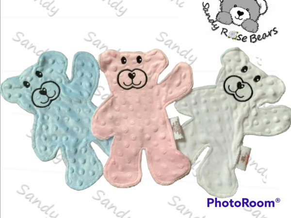 Snuggle bear Lovey, personalised mini teddy blanket, preemie comforter,teddy shaped blanket, - main product image