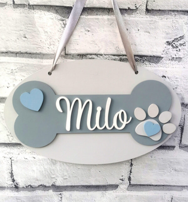 Personalised Dog Puppy Pet Name Wooden Plaque Sign Paw Print Bone Decoration Gift - main product image