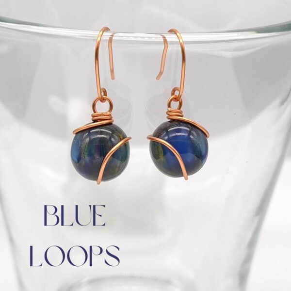 Handcrafted Copper Wrapped Blue/Green Bead Earrings - product image 4