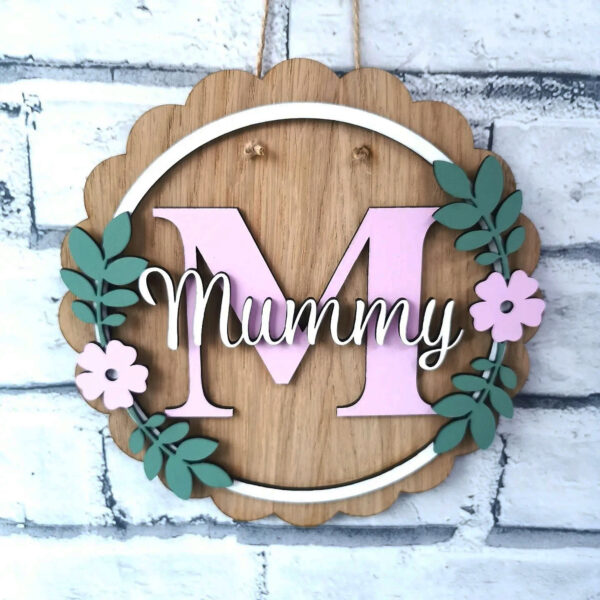 Mothers Day Wood Plaque Round Mummy Nanny Granny Hanging Sign Floral Decoration Gift - main product image