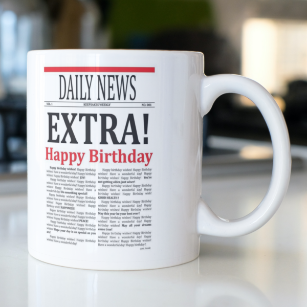 Daily News Extra Happy Birthday Novelty Newspaper Gift Mug 11oz - product image 2