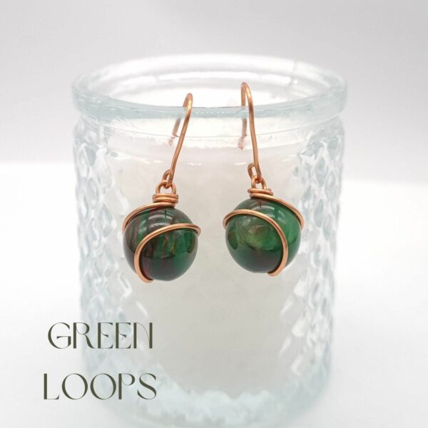 Handcrafted Copper Wrapped Blue/Green Bead Earrings - product image 3