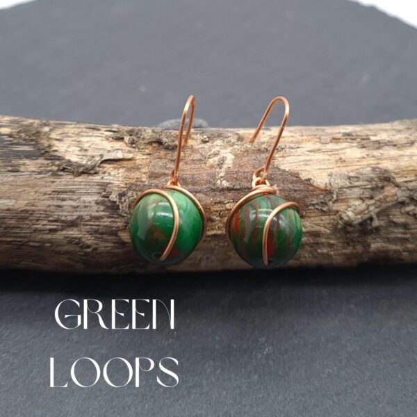 Handcrafted Copper Wrapped Blue/Green Bead Earrings - product image 2