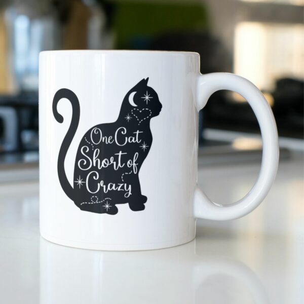 “One Cat Short Of Crazy” Cat Lady – Fun Novelty Tea/Coffee Mug 11oz – Gift Idea - product image 2