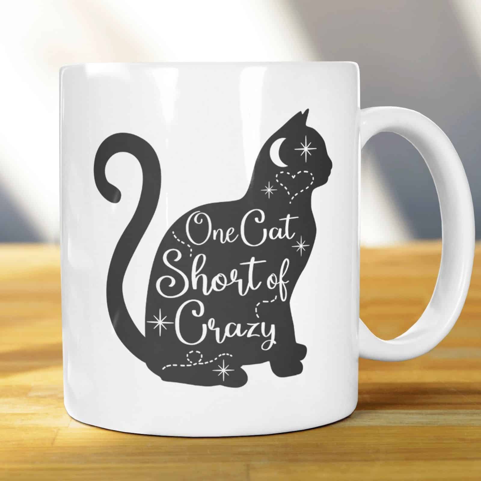 “One Cat Short Of Crazy” Cat Lady – Fun Novelty Tea/Coffee Mug 11oz – Gift Idea - main product image