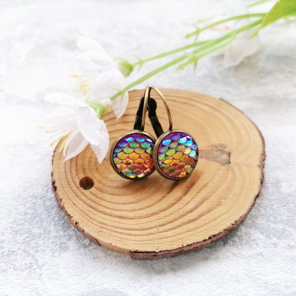 Melon mermaid scale leverback earrings - main product image