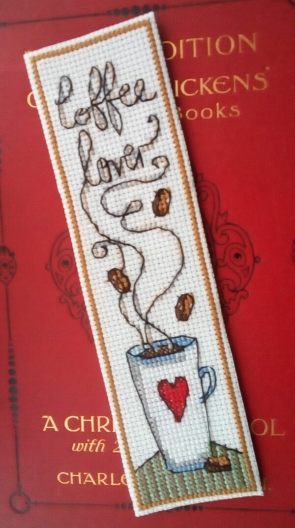 Coffee Lover Bookmark, Cross Stitch, Coffee Gift, Coffee Lover Gift – Green - product image 4