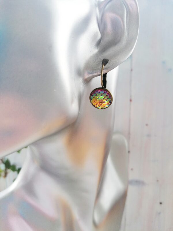Melon mermaid scale leverback earrings - product image 2