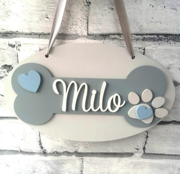 Personalised Dog Puppy Pet Name Wooden Plaque Sign Paw Print Bone Decoration Gift - product image 2