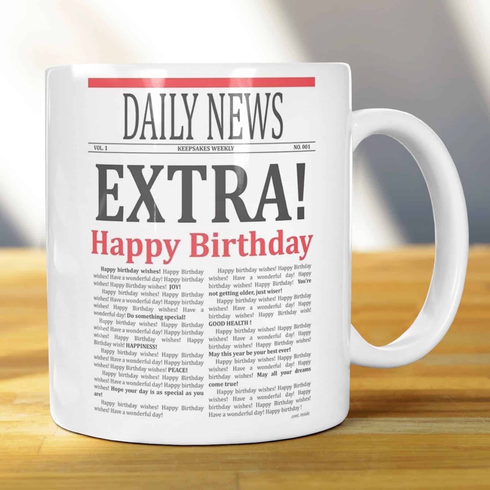 Daily News Extra Happy Birthday Novelty Newspaper Gift Mug 11oz - main product image