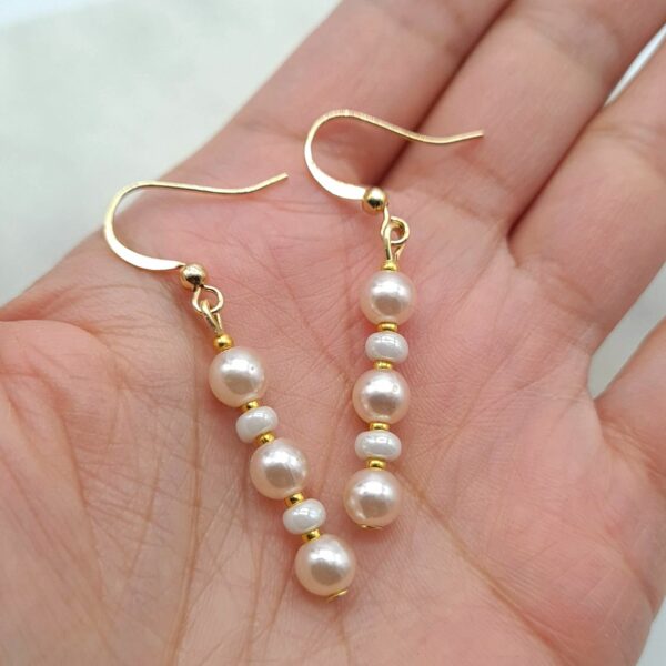 Dainty Handcrafted Earrings Faux Pearl White Bead Dangle Earrings - product image 3