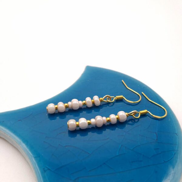 Dainty White & Gold Bead Minimalist Earrings - product image 3