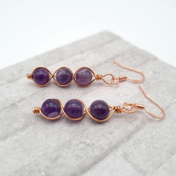 Amethyst Copper Wire Wrapped Earrings Gift for Her, Gift for Anniversary, Copper Dangle Earrings - product image 4