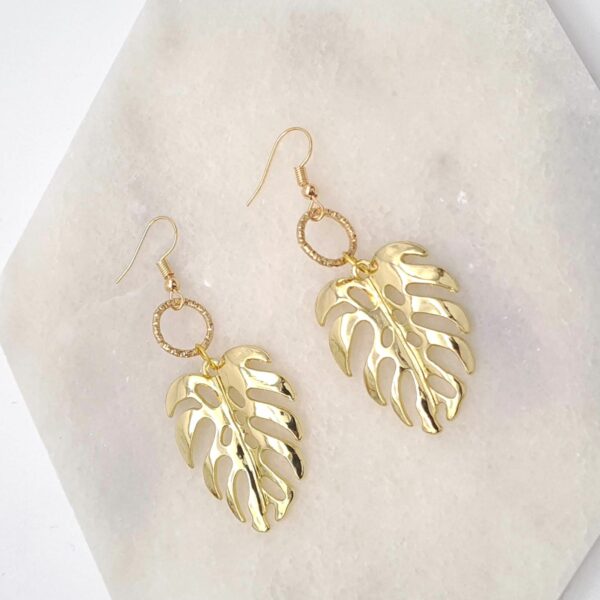 Gold Monsterra Earrings Leaf Dangle Earrings - product image 2