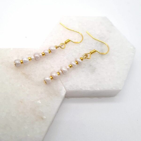 Dainty White & Gold Bead Minimalist Earrings - product image 2