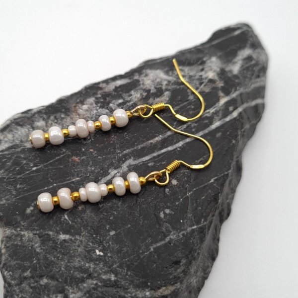 Dainty White & Gold Bead Minimalist Earrings - product image 4