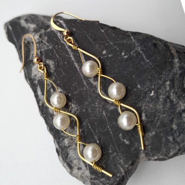 Elegant Dangle Earrings Gold Faux Pearls Long Wedding Earrings - product image 4