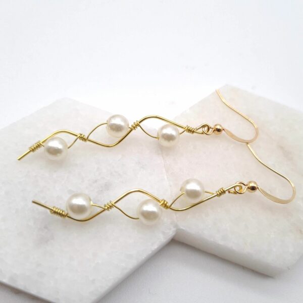 Elegant Dangle Earrings Gold Faux Pearls Long Wedding Earrings - product image 3