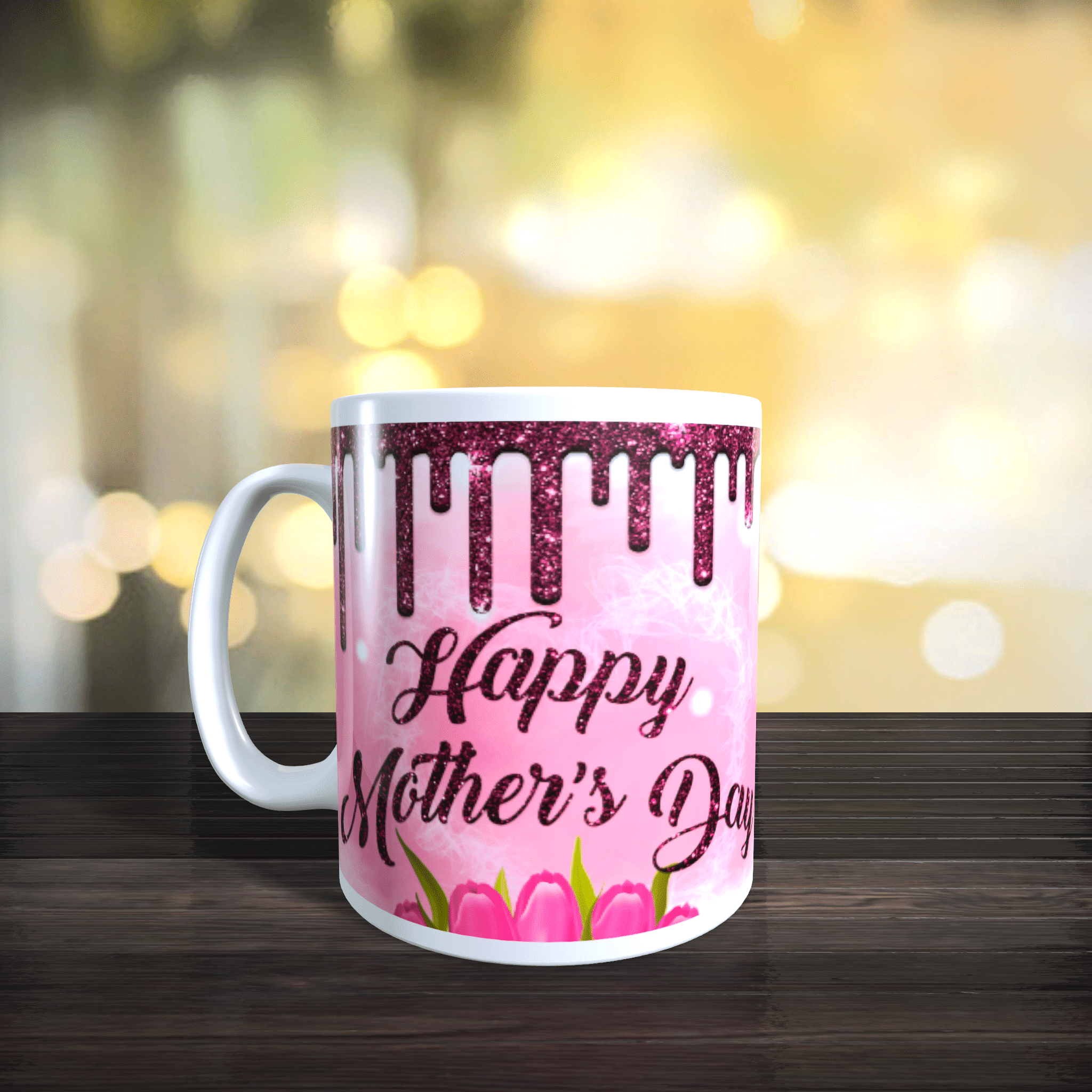 Happy Mother’s Day Glitter & Flowers Design Pink Gift Mug 11oz - main product image