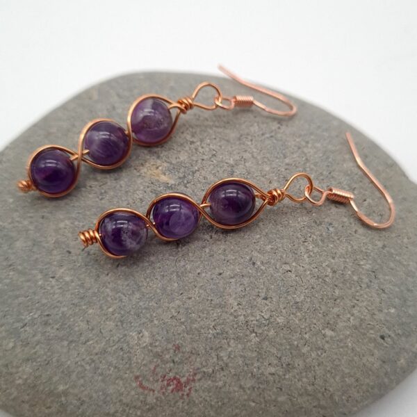 Amethyst Copper Wire Wrapped Earrings Gift for Her, Gift for Anniversary, Copper Dangle Earrings - product image 2