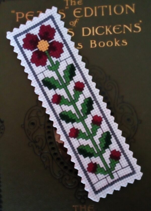 Art Deco Style Bookmark, Red Flower Bookmark, Cross Stitch Bookmark, Book Lover Gift - product image 4