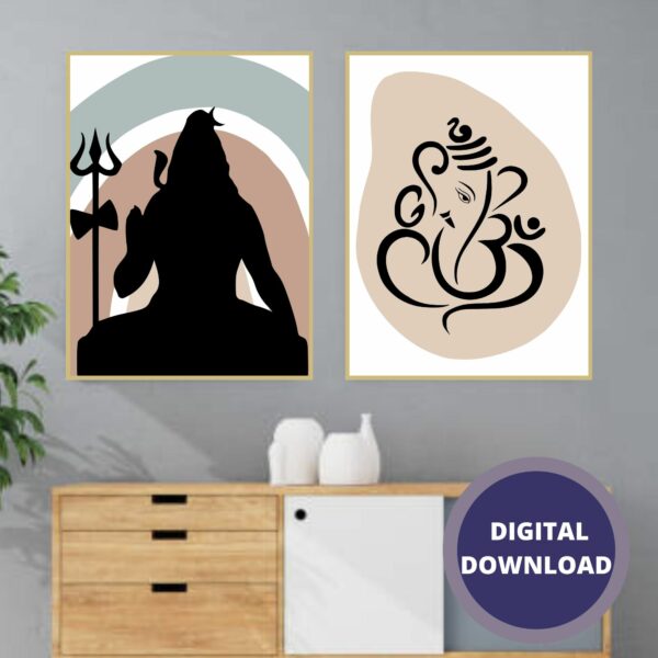 Set of 3 Ganesh and Shiva Instant Download prints puja wall art – DIGITAL DOWNLOAD FILE ONLY - product image 2